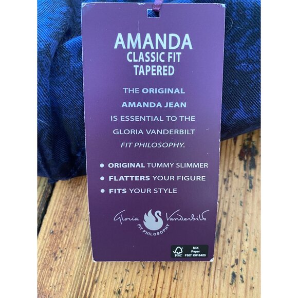 Gloria Vanderbilt Amanda Classic Tapered Jeans 14 Navy Paisley Stretch Denim NEW - Picture 5 of 9